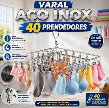 Varal Para Roupas Íntimas em Aço Inox com 40 Prendedores Reforçado